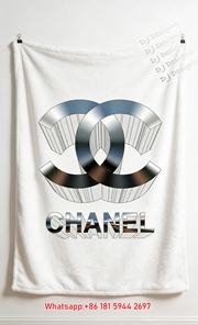 Luxury Chanel 3D Metallic Logo Flannel Sofa Throw Blanket IMG_6821